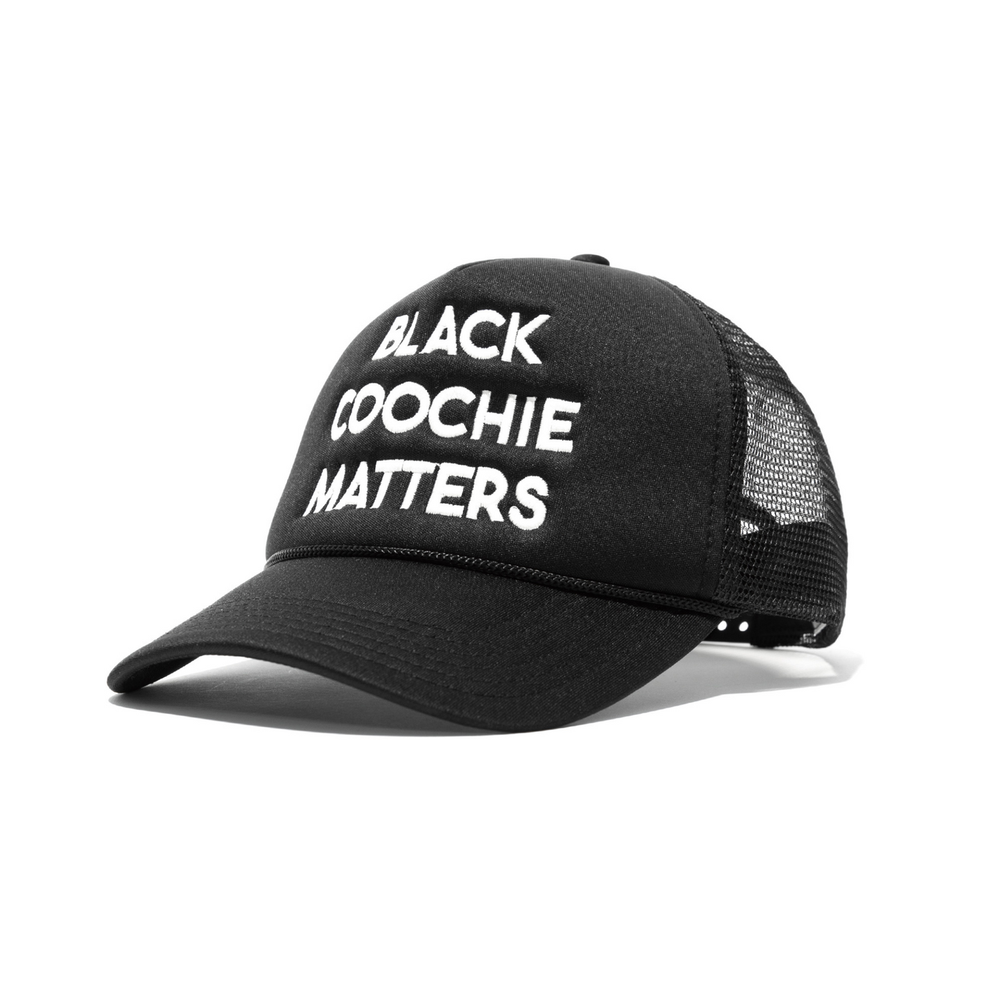 Black Coochie Matters Trucker Hat Black