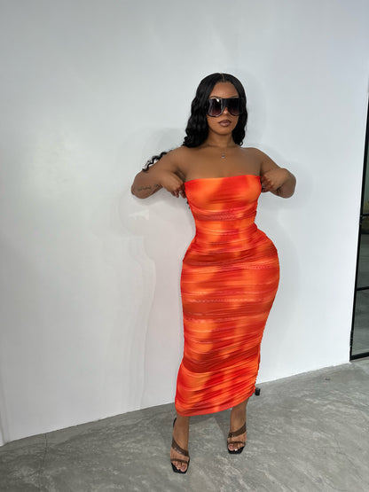 Sunset Strapless Mesh Dress